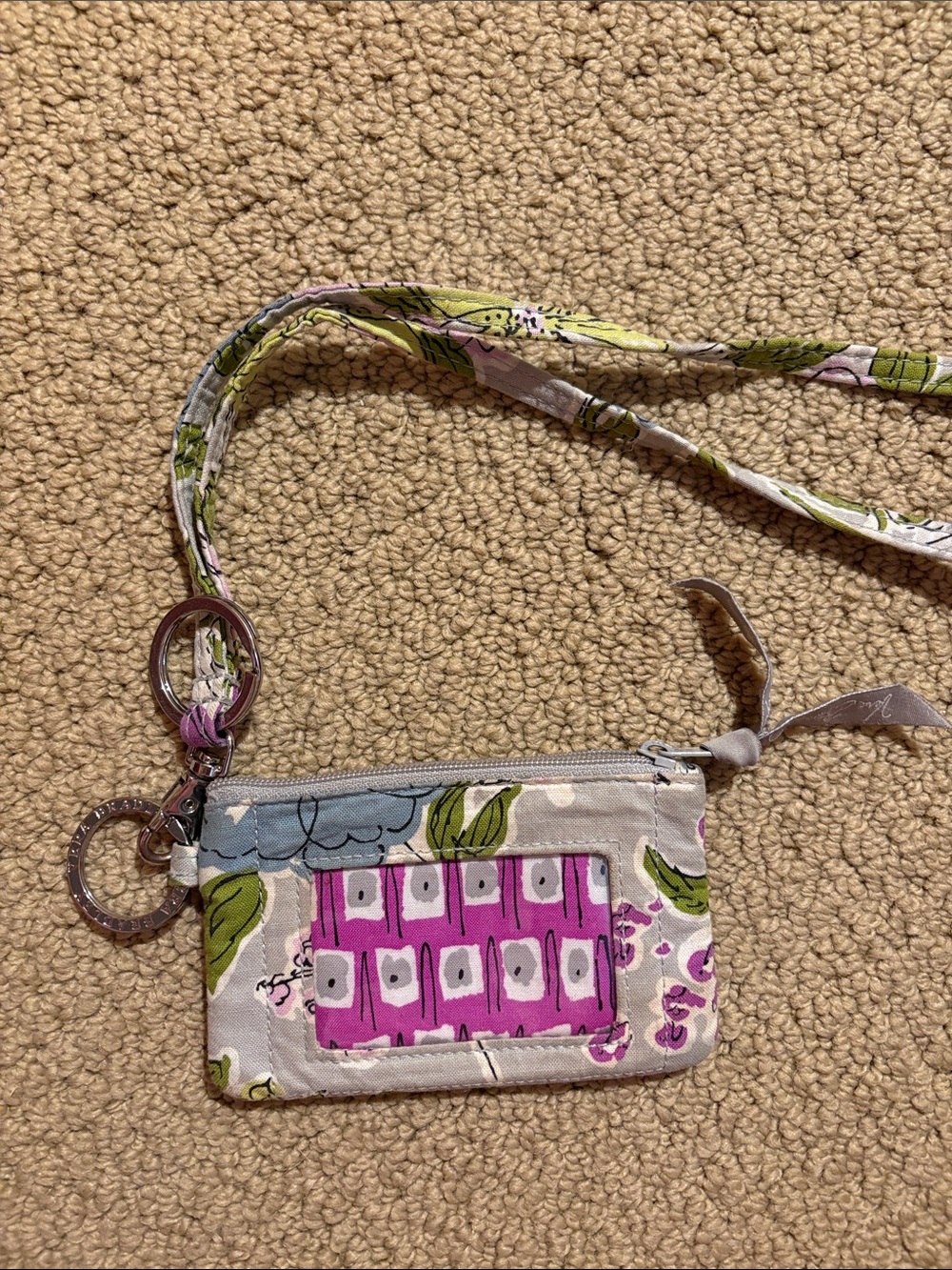 Vera Bradley Pink, Green & Gray Floral Crossbody Wristlet